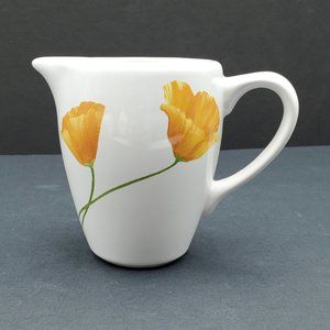 Pfaltzgraff Sunshine Creamer White Creamer with Orange Flowers Poppies